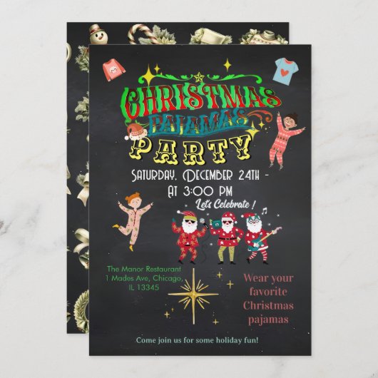 Cozy Christmas Pajamas Party Funny Rustic Einladung (Vorne/Hinten)
