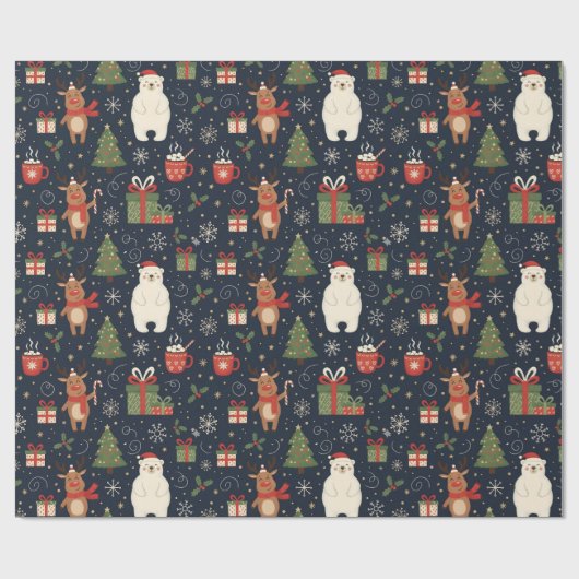 Cozy Christmas Pattern Reindeer Polar Bear Wrap Geschenkpapier (Flach)