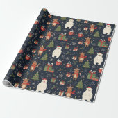 Cozy Christmas Pattern Reindeer Polar Bear Wrap Geschenkpapier (Ungerollt)