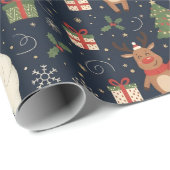 Cozy Christmas Pattern Reindeer Polar Bear Wrap Geschenkpapier (Rolleneckpunkt)