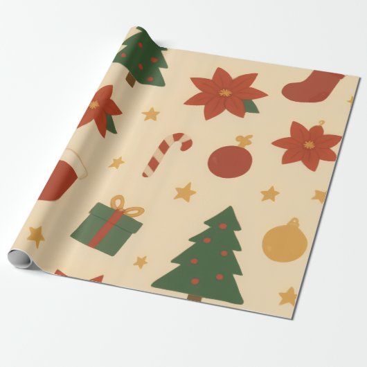 Cozy Christmas Pattern with Gifts and Trees Geschenkpapier (Ungerollt)
