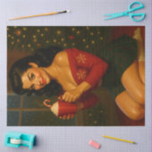 Cozy Christmas Pin-Up with Hot Cocoa — Retro Seidenpapier (Basteln)