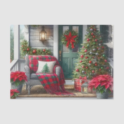 Cozy Christmas Porch Tree Seidenpapier (Vorderseite)