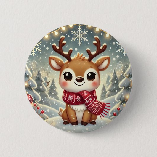 Cozy Christmas Reindeer in a Winter Wonderland Button (Vorderseite)