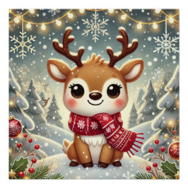 Cozy Christmas Reindeer in a Winter Wonderland Poster