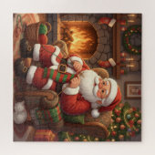 Cozy Christmas Santa Knitting by the Fireplace Puzzle (Horizontal)
