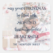 Cozy Christmas Saying Photo Overlay Name Quadratischer Aufkleber (Vorderseite)