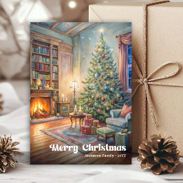 Cozy Christmas scene card vintage red green style Feiertagskarte