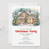 Cozy Christmas Scene Watercolor Holiday Invite Einladung (Vorderseite)