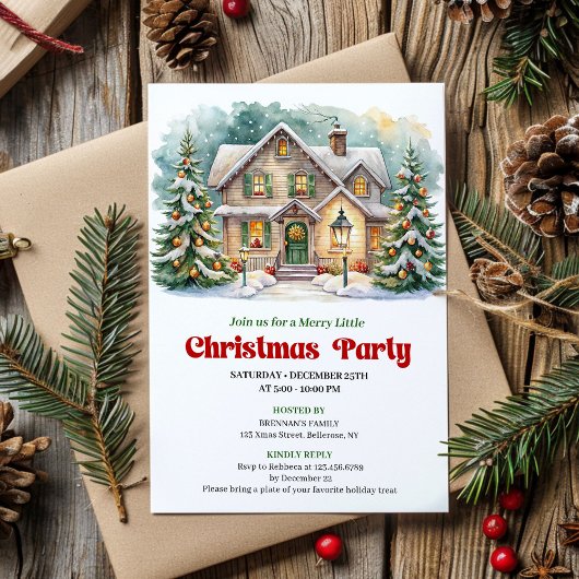 Cozy Christmas Scene Watercolor Holiday Invite Einladung