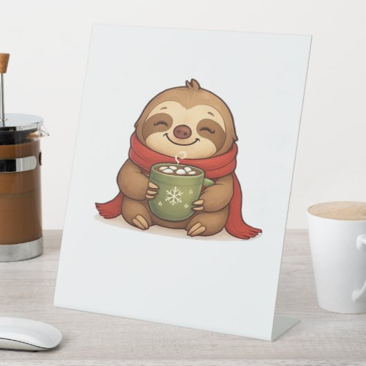 Cozy Christmas Sloth with Hot Chocolate � Cute Win Sockelschild (In Situ)
