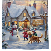Cozy Christmas Snow Scene Art Duschvorhang (Vorderseite)
