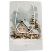Cozy Christmas Snowy House Gift Bag Mittlere Geschenktüte (Vorderseite)