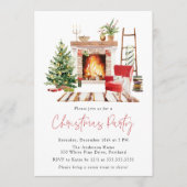 Cozy Christmas Tree and Fireplace Christmas Party Einladung (Vorderseite)