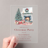 Cozy Christmas Tree & Fireplace Christmas Party Acryleinladungen (Insitu (Handheld))