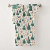Cozy Christmas trees red green holiday bath towel Badhandtuch Set (Insitu)