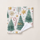 Cozy Christmas trees red green holiday bath towel Badhandtuch Set (Waschlappen)
