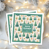 Cozy Christmas Trees Rustic Red Green Gold Napkins Serviette