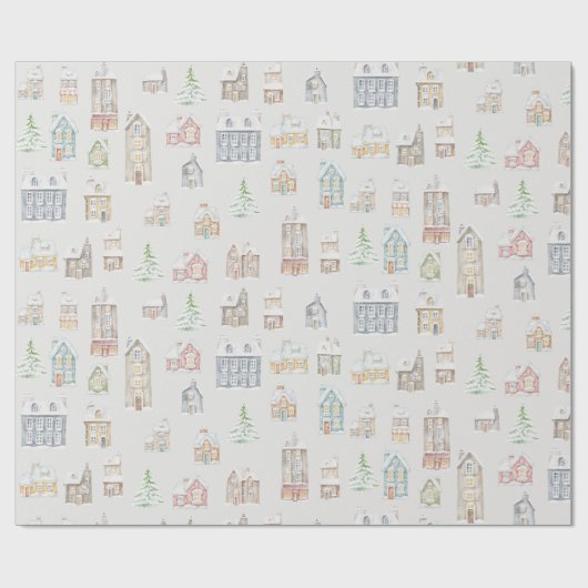 Cozy Christmas Winter Homes Wrapping Paper Geschenkpapier (Flach)