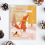 Cozy Christmas Woodland Fox | Cute Winter Animal Feiertagspostkarte<br><div class="desc">Share the warmth of the season with this charming Merry Christmas postcard, featuring a sweet winter fox pulling a sled with a bullfinch through a peaceful snowy forest, illustrated in soft, muted tones. Perfect for nature lovers, rustic holiday mail, or anyone who adores cute animal themed cards. This postcard blends...</div>