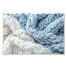 Cozy Chunky Blue And White Knitted Wool Texture Fotodruck