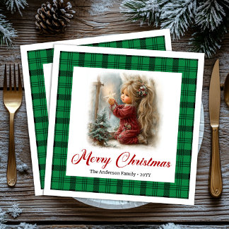 Cozy Classic Family Dinner Christmas Scene Napkins Serviette