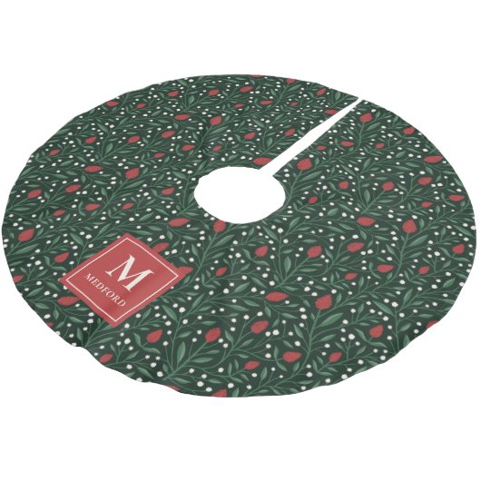 Cozy Classic Floral Christmas Pattern Monogram Polyester Weihnachtsbaumdecke (Schrägansicht)