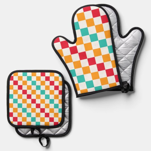 Cozy classroom diagonal checkerboard pattern ofenhandschuh & Topflappen-Set (Vorderseite/Rückseite)