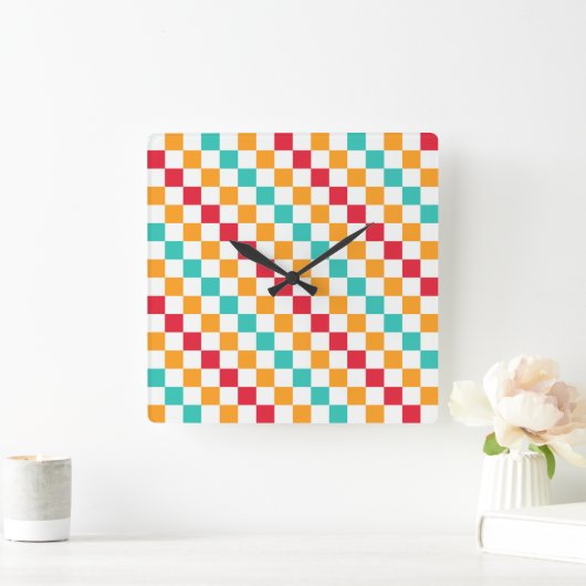 Cozy classroom diagonal checkerboard pattern quadratische wanduhr (Zuhause)