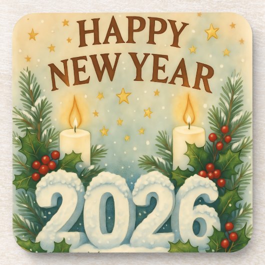 cozy coaster set for happy new year 2026 getränkeuntersetzer (Vorderseite)