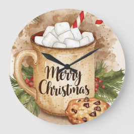 Cozy cocoa merry christmas holly cookie festive große wanduhr