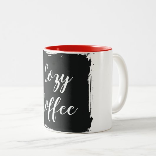 Cozy Coffee Aesthetic Script Two-Tone Ceramic Mug Zweifarbige Tasse (VorderseiteRechts)