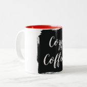 Cozy Coffee Aesthetic Script Two-Tone Ceramic Mug Zweifarbige Tasse (Vorderseite Links)