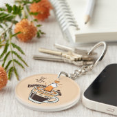 Cozy Coffee and Funny Cat Theme Rustic Custom Schlüsselanhänger (Vorderseite rechts)