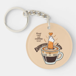 Cozy Coffee and Funny Cat Theme Rustic Custom Schlüsselanhänger