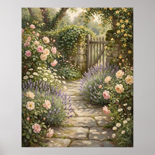 Cozy Cottage Garden Floral Path Poster (Vorne)
