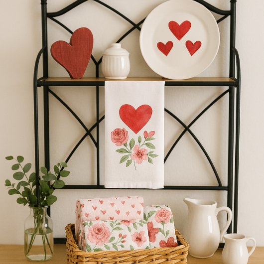 Cozy Cottage Heart and Roses Geschirrtuch