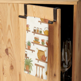 Cozy Cottage Kitchen Shelves Watercolor Pattern Geschirrtuch