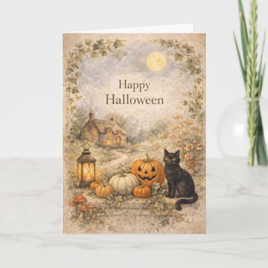 Cozy Cottage Vintage Halloween Karte (Vorderseite)