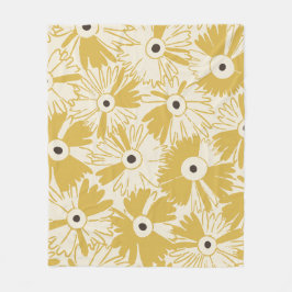 Cozy Cottagecore Retro 70s Floral Mustard Gold Fleecedecke