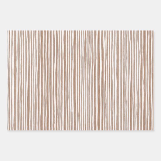 Cozy Cream Cocoa Brown Stripes Bows Christmas Geschenkpapier Set (Vorderseite)