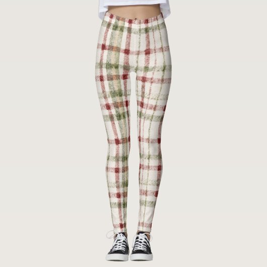 Cozy Cream Green Red Stripes Leggings (Vorderseite)