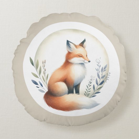 Cozy Critter - Fox Illustration  Rundes Kissen (Vorderseite)