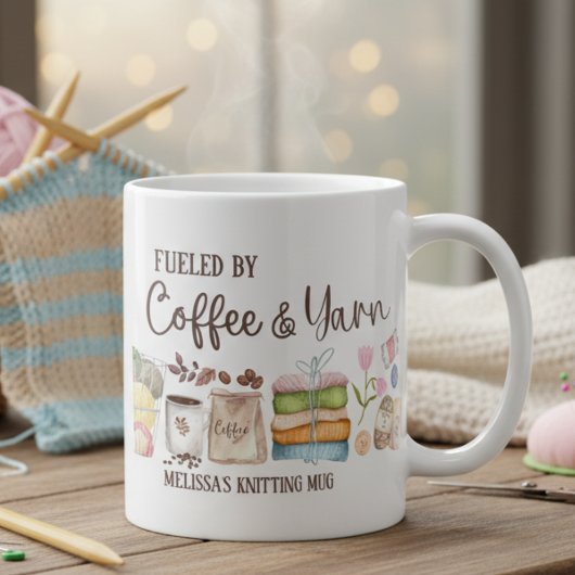 Cozy Custom Fueled by Coffee & Yarn Knitting Lover Kaffeetasse