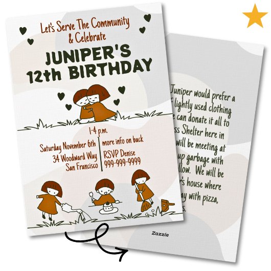 Cozy Cute Community Service Tween Birthday Einladung