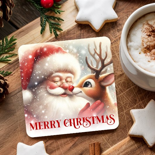 Cozy Cute Santa Rudolph Holiday Paper Coasters Rechteckiger Pappuntersetzer