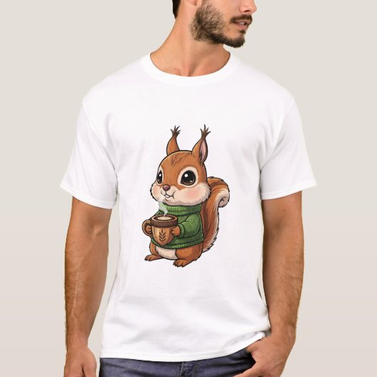 Cozy Cute Squirrel Wearing Green Knitted Sweater T-Shirt (Vorderseite)