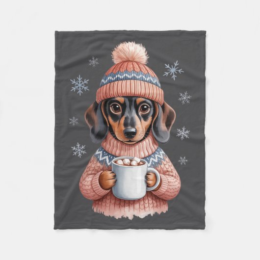 Cozy Dachshund Dog With Hot Cocoa Holiday Winter S Fleecedecke (Vorderseite)