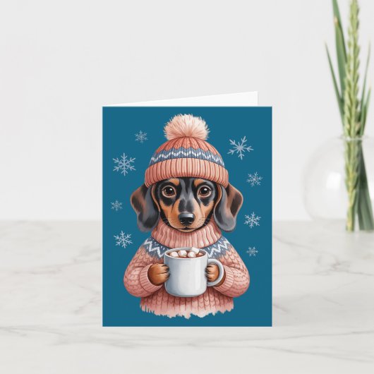 Cozy Dachshund Dog With Hot Cocoa Holiday Winter S Karte (Vorderseite)