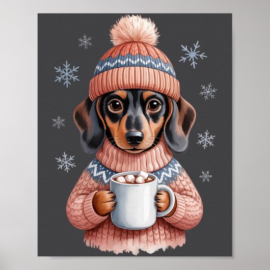 Cozy Dachshund Dog With Hot Cocoa Holiday Winter S Poster (Vorne)